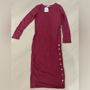 ✨ Burgundy Long Sleeve Midi Dress – Size Large (Brand New with Tags) ✨